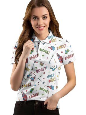 Women Golf Doodle Short Sleeve Quick Dry Tennis Shirts Athletic Yoga Tops